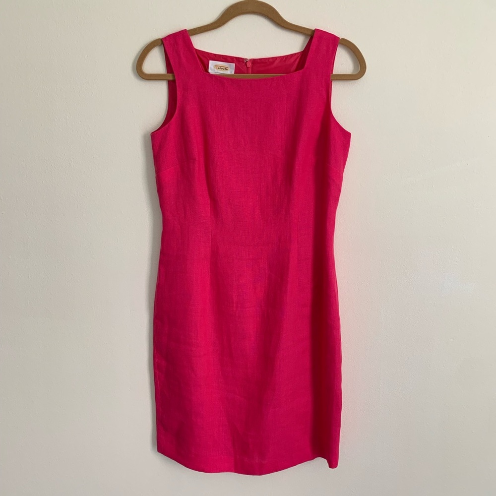 Talbots 100% Linen Hot Pink Solid Shift Dress 4